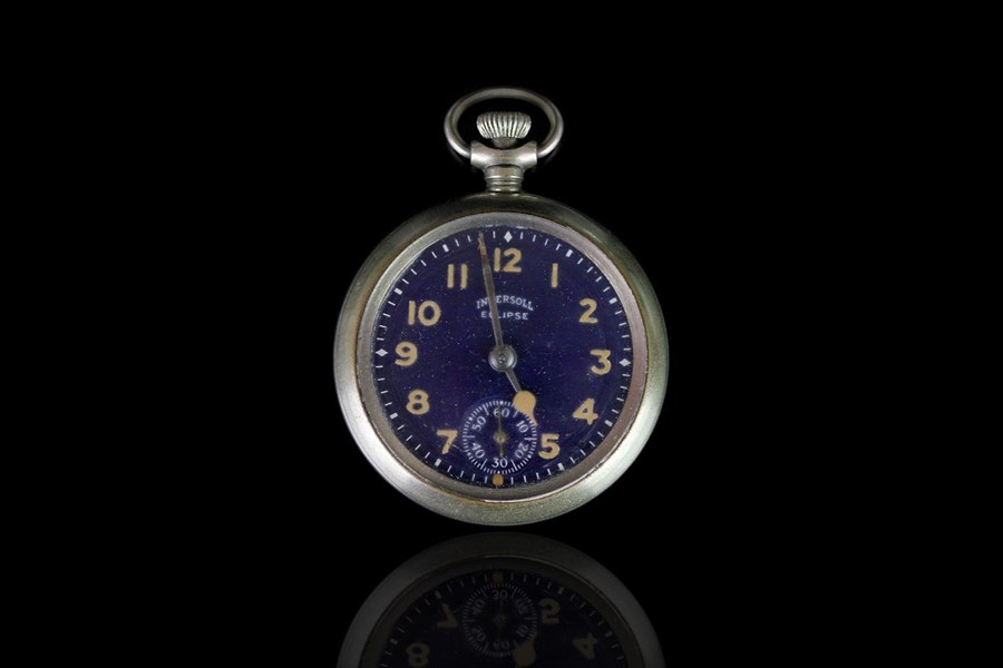 INGERSOL ECLIPSE POCKET WATCH,round,blue dial with two tone hands, off white arabic markers,small - Image 2 of 3