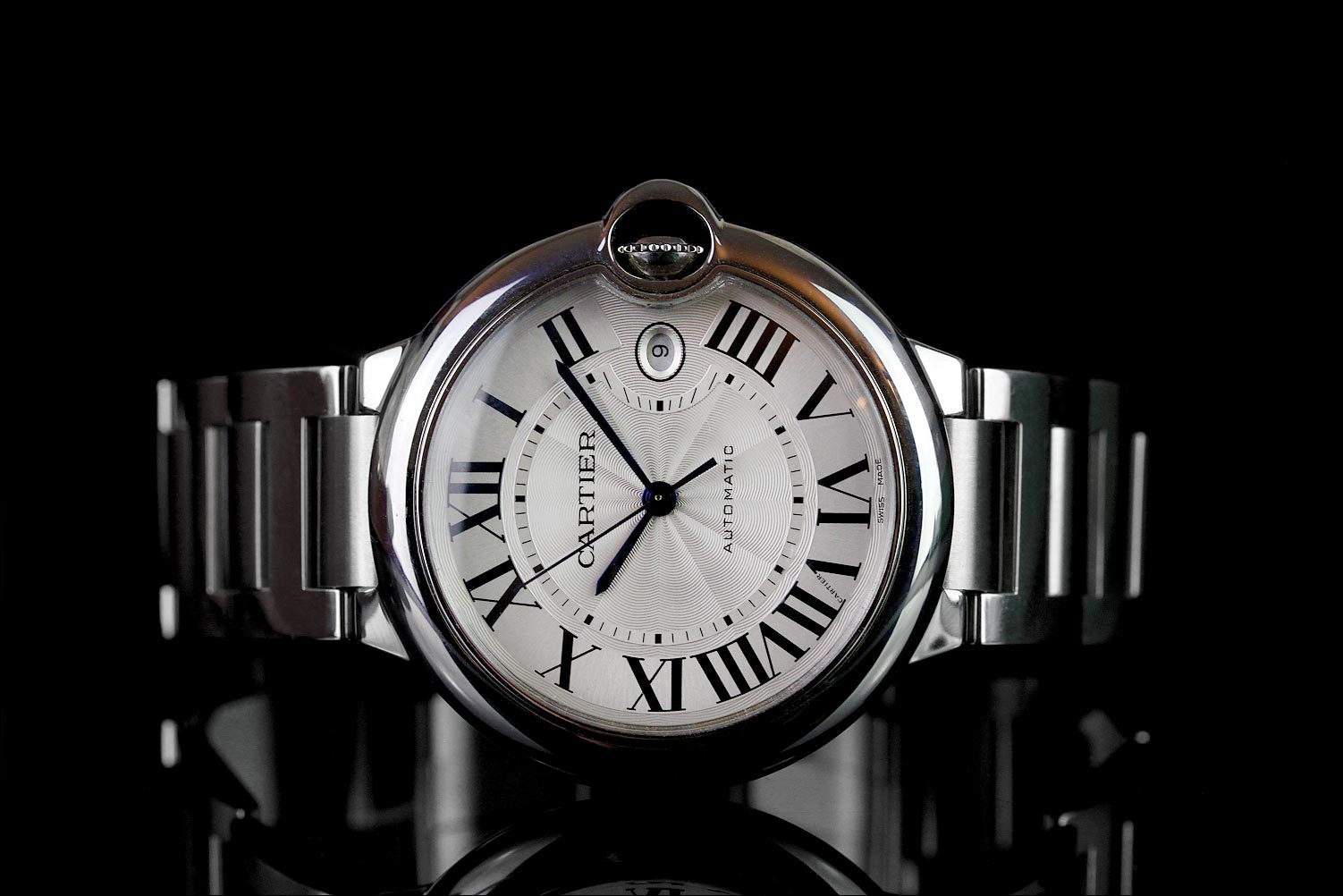 GENTLEMENS CARTIER BALLON BLEU AUTOMATIC WRISTWATCH W/ BOX & PAPERS REF. 3001, circular guilloche - Image 3 of 5