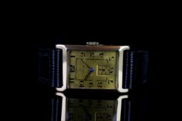 GENTLEMEN'S OMEGA OVERSIZE 18CT GOLD VINTAGE WRISTWATCH, rectangular gold dial with fancy black