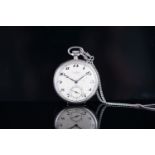 VINTAGE LONGINES PLATINUM POCKET WATCH, circular patina cream dial with black arabic numerals and