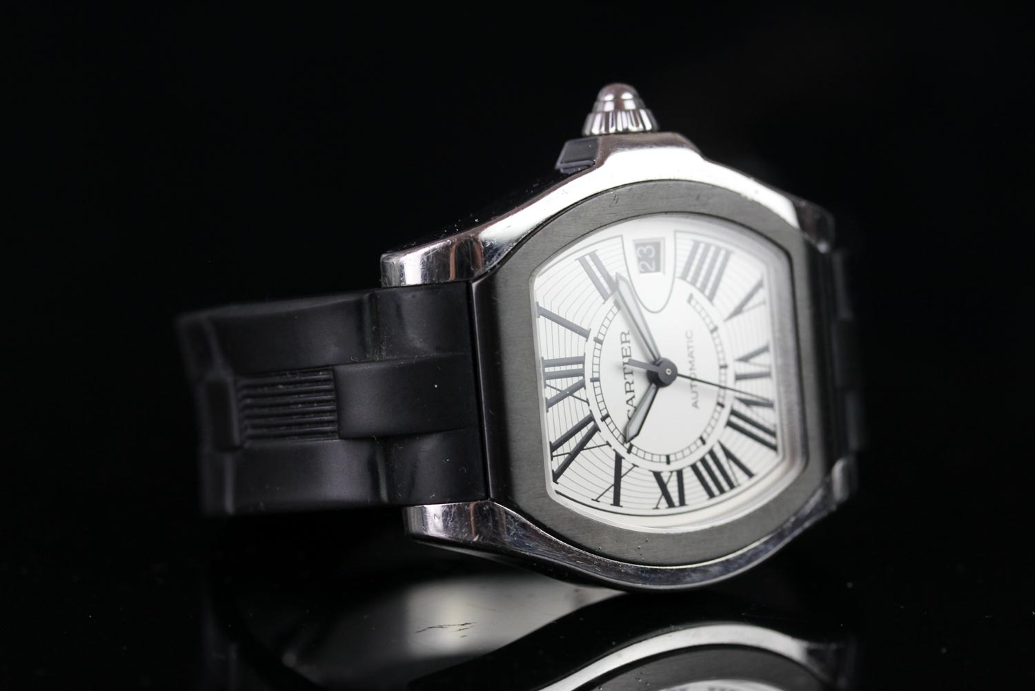 GENTLEMEN'S CARTIER ROADSTER AUTOMATIC WRISTWATCH W/ BOX & PAPERS REF 3312, tonneau shape silver - Image 3 of 6