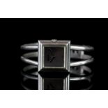 LADIES VINTAGE ROY KING SILVER BANGLE WATCH CIRCA 1970,silver dial with no markers, black hands,