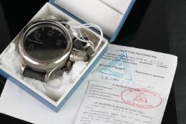 GENTLEMEN'S ZLATOUST OVERSIZE WRISTWATCH W/ BOX & PAPERS, circular black dial with heavily patina