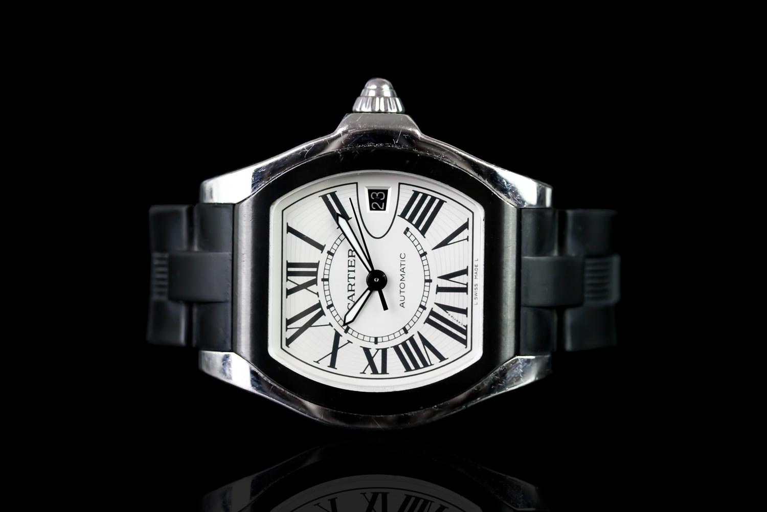 GENTLEMEN'S CARTIER ROADSTER AUTOMATIC WRISTWATCH W/ BOX & PAPERS REF 3312, tonneau shape silver