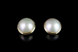 LARGE 14K MABE CLIP ON PEARL EARRINGS, estimated 18mm ,stamped 585, total weight 11.3 gms