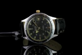 GENTLEMEN'S CAMY GENEVA VINTAGE DIVERS WATCH, circular black dial with lume and silver hour markers,