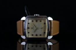 RARE GENTLEMEN'S OMEGA CIOCCOLATONE AUTOMATIC WRISTWATCH REF. 3950, square patina dial with