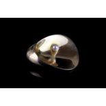 GEORG JENSEN 18K SHELL BROOCH SET WITH A SINGLE PEARL,stamped 750 , total weight 28.2 gma.