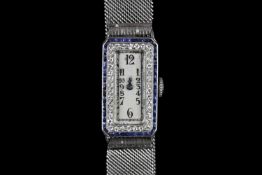 STUNNING PLATINUM AUDEMAR PIGUET VINTAGE DRESS WATCH CIRCA 1920,set with a sapphire and diamond