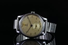 GENTLEMENS TUDOR ROSE DIAL VINTAGE WRISTWATCH, circular patina dial with interesting deco arabic