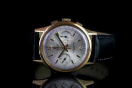 GENTLEMEN'S DREFFA CHRONOGRAPH VINTAGE WRISTWATCH, circular silver twin register dial with gold hour