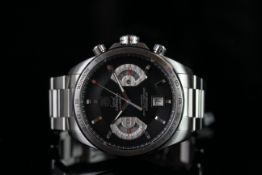 GENTLEMENS TAG HEUER GRAND CARRERA CHRONOGRAPH WRISTWATCH REF. CAV511A, circular black two tone dial