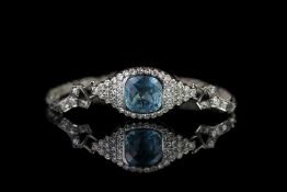 Aquamarine and Diamond bracelet, set with 1 modified cushion cut aquamarine totalling 3.30ct,