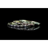 Group of 3 Ruby, Sapphire, Emerald & Diamond set bangles, bangle 1 - set with 12 rubies and 7