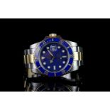 GENTLEMEN'S ROLEX SUBMARINER 116613LB CIRCA 2011 BLUE AND GOLD CERAMIC BEZEL,round, blue dial with