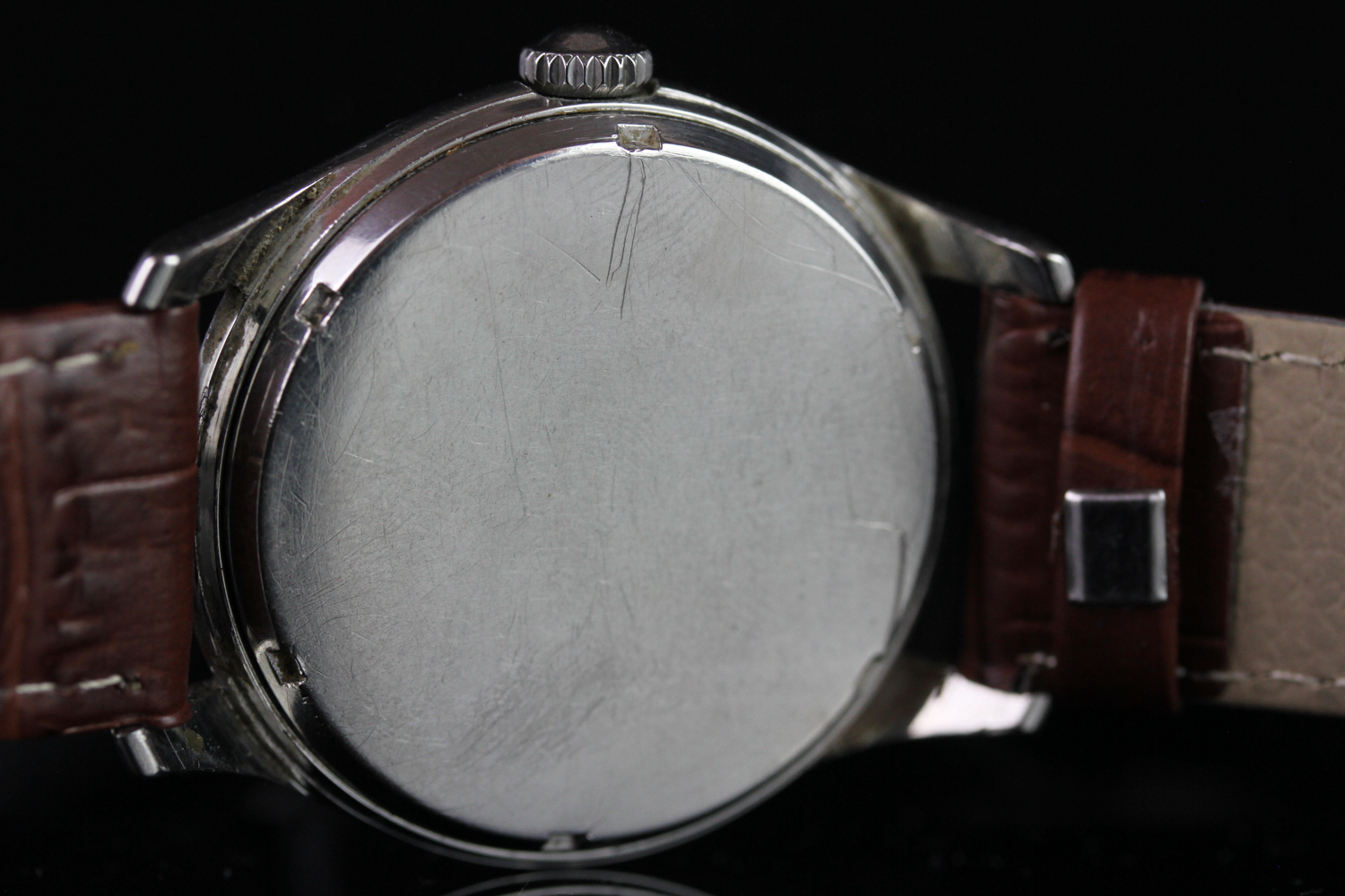 GENTLEMEN'S LONGINES VINTAGE STAINLESS STEEL WRISTWATCH, circular patina dial with Arabic numerals - Image 4 of 4