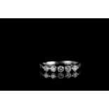5 stone diamond ring, 5 round brilliant diamonds approximately 0.45ct total, hallmarked 18ct white