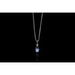 Opal and Diamond necklace, set with 1 opal and 1 round brilliant cut diamond, rubover set,