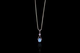 Opal and Diamond necklace, set with 1 opal and 1 round brilliant cut diamond, rubover set,