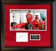 Michael Schumacher , White Card hand signed clearly in black marker by 7 time Formula OneWorld