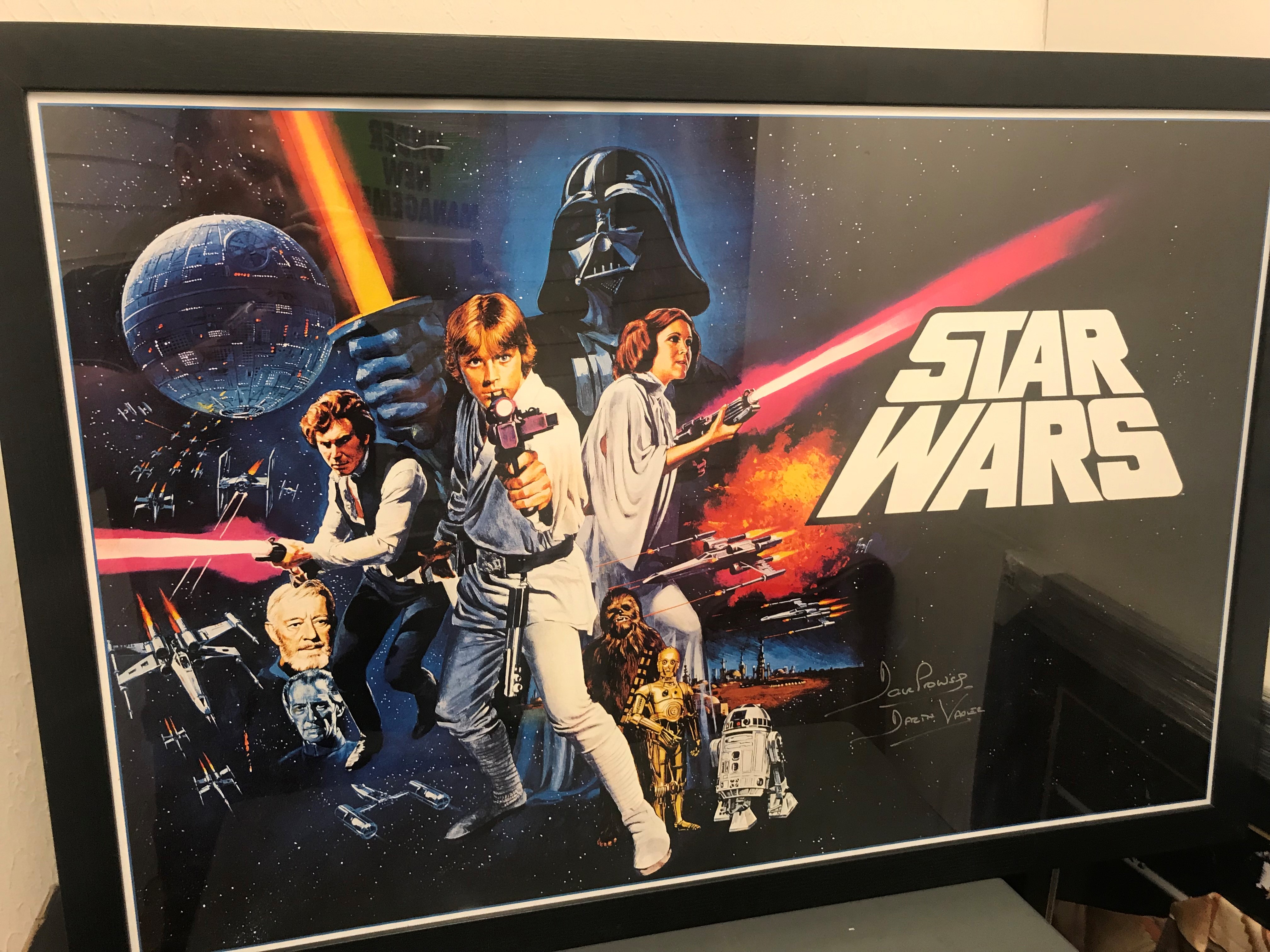 David Prowse original Darth Vader signed on replica star wars poster print.