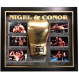 Nigel & Conor Benn, Boxing Glove signed by both Nigel and Conor Benn. Framed in a superb 3D Dome