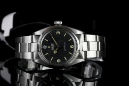 GENTLEMENS ROLEX OYSTER WRISTWATCH REF. 6429, circular matt black dial with patina lume bar hour