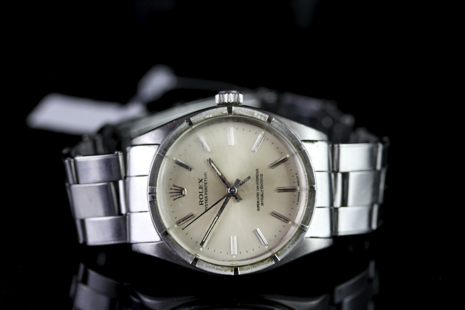 GENTLEMENS ROLEX OYSTER PERPETUAL WRISTWATCH REF. 1007, circular cream patina dial with silver