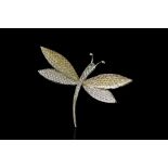 STUNNING DRAGONFLY BROOCH SET WITH A PAVE OF DIAMONDS AND YELLOW SAPPHIRES,67x 44 mm ,9ct un
