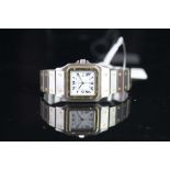 MID SIZE CARTIER AUTOMATIC SANTOS STEEL & GOLD WRISTWATCH, square off white dial with black roman