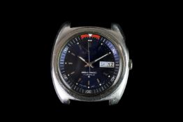 GENTLEMENS SEIKO BELLMATIC WRISTWATCH, circular blue dial with day date aperture at 3, inner