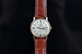 GENTLEMEN'S OMEGA CONSTELLATION GOLD PLATED, SILVER DIAL, DAY/DATE, VINTAGE AUTOMATIC WRISTWATCH,