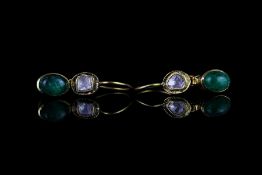 18CT CABOCHON EMERALD AND TABLE CUT DIAMOND DROP EARRINGS,on wire ,not hallmarked, total weight 1.86
