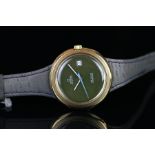 RARE VINTAGE OMEGA DE VILLE DYNAMIC AUTOMATIC, green dial, baton hour markers, 42mm gold plated