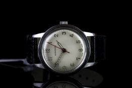 GENTLEMENS GARRARD VINTAGE WRISTWATCH, circular off white dial with arabic numerals and an outer