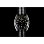 GENTLEMANS HAMILTON MILITARY WATCH 152/73,black dial with silver sword hands, white arabic numbers,