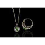 Pasquale Bruni Peridot and Diamond matching ring and necklace, ring set with 1 heart shaped peridot,