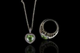 Pasquale Bruni Peridot and Diamond matching ring and necklace, ring set with 1 heart shaped peridot,