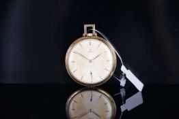 VINTAGE OMEGA 14CT POCKET WATCH, circular patina salmon dial with gold markers and hands, sub dial