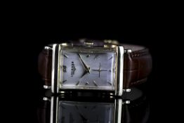 GENTLEMANS 14K LONGINES DRESS WATCH,oblong,white dial with gold hands,gold hour markers,30 x 20 mm