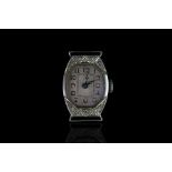 SILVER ANTIQUE DIAMOND SET WATCH 339063,oblong shaped,silver dial black hands, black arabic