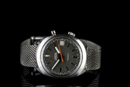 GENTLEMANS OMEGA CHRONOSTOP,oval, grey dial with two tone hands, silver markers, date aperture at