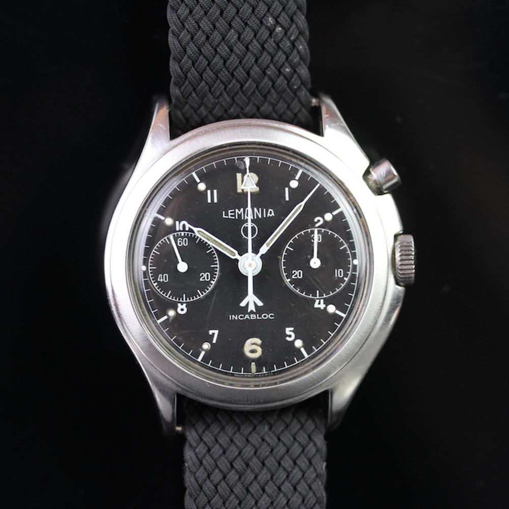 GENTLEMEN'S LEMANIA R.A.F. MILITARY CROWS FOOT A SYMMETRICAL MONOPUSHER CHRONOGRAPH WRISTWATCH, - Image 2 of 2