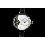 GENTLEMANS HEBDOMAS TRENCH 8 DAY WATCH , round, white dial and fading green hands, arabic markers,