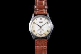 GENTLEMEN'S LONGINES VINTAGE WRISTWATCH, circular silver dial with hour markers and arabic
