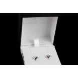 Cubic zirconia fancy earrings w/ box, stamped 18ct white gold, set with 2 cubic zirconias, stamped