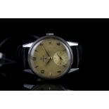 GENTLEMENS OMEGA VINTAGE DRESS WRISTWATCH, circular heavily patina gold/cream star dial with rose