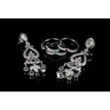 GROUP OF FOUR ITEMS, consisting of diamond set drop earrings, stamped 18k , total weight 16.8gms,
