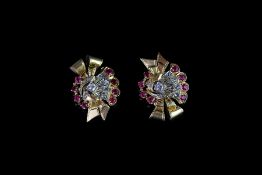 18CT RUBY AND DIAMOND RETRO CLIP ON EARRINGS,total weight 10.64 gms.