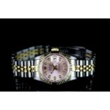 LADIES TWO TONE ROLEX DATEJUST,WITH DIAMOND DOT DIAL,round,pink dial with diamond markers, gold